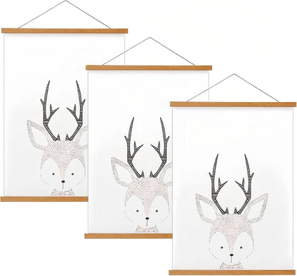FALAMON 3 Pack Magnetic Poster Hanger Frame, 12x16 12x18 12x24 Teak Wood Magnet Poster Frame for Posters, Prints, Photos, Pictures, Maps, Scrolls, and Canvas Artwork