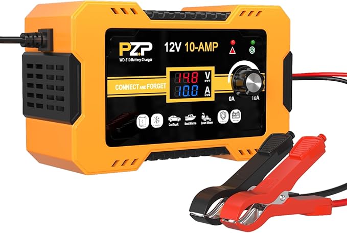 12V Automatic Car Battery Charger, 0-10A Arbitrarily Adjustable Smart Trickle by PZP-AutomotiveParts