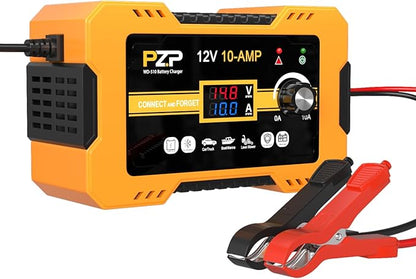 12V Automatic Car Battery Charger, 0-10A Arbitrarily Adjustable Smart Trickle by PZP-AutomotiveParts
