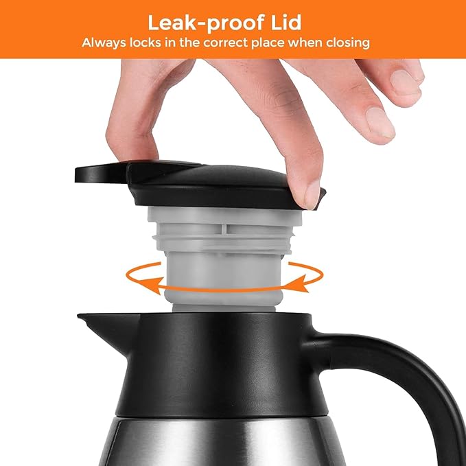 Tiken 85 Oz Thermal Coffee Carafe, Stainless Steel Insulated Vacuum Coffee - Image 5