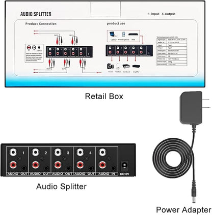 FlyroadUp 3.5mm Aux + RCA L/R Audio Splitter 1 in 4 Out Stereo Analog Audio - Image 7