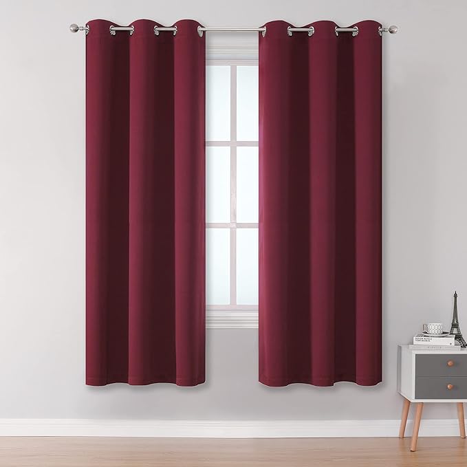 DUALIFE Burgundy Red Curtains for Bedroom 63 Inches Long Burgundy Red Solid by DUALIFE