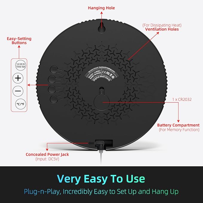 Digital Wall Clock with Large LED Display, Temperature, Auto-Brightness | Small - Image 4