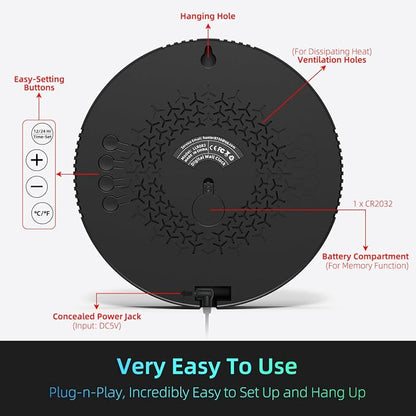 Digital Wall Clock with Large LED Display, Temperature, Auto-Brightness | Small - Image 6