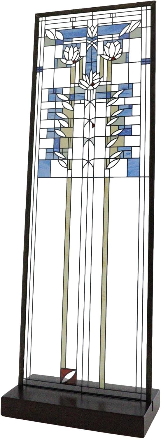 Ebros Frank Lloyd Wright Waterlilies Stained Glass Art Metal Framed Hanging Wall Decor Or Desktop Plaque 15"H X 5"W