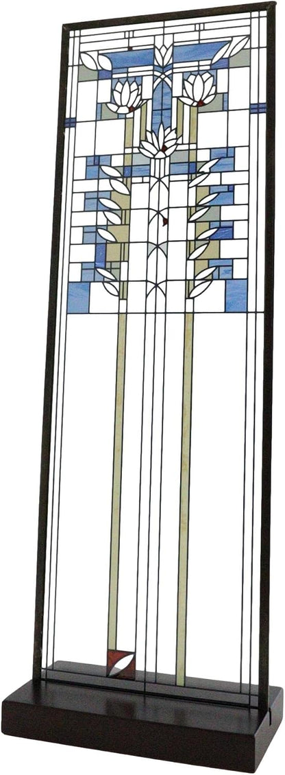 Ebros Frank Lloyd Wright Waterlilies Stained Glass Art Metal Framed Hanging Wall Decor Or Desktop Plaque 15"H X 5"W