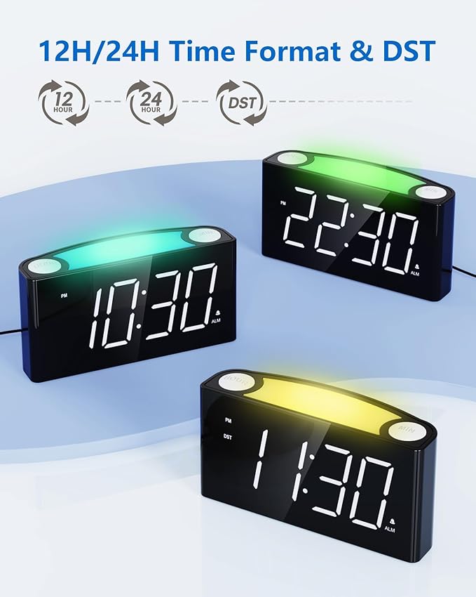 Mesqool Digital Alarm Clock for Bedroom, 7.5" Big Display, 7-Color Night Light - Image 7