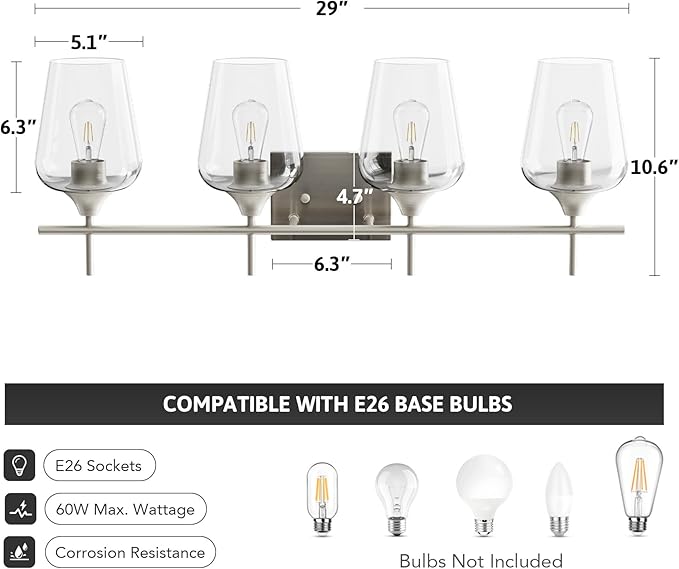 VONLUCE Bathroom Vanity Light, 4 Light Bathroom Light Fixture Over Mirror - Image 5