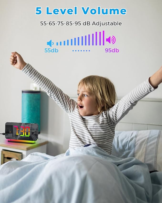 SZELAM Projection Alarm Clock, 7.4 in Digital Mirror Clocks, - Image 8