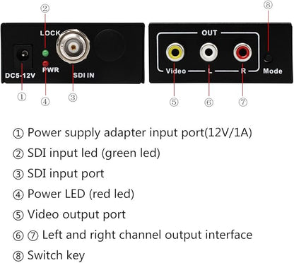 HDSUNWSTD HD 3G SDI to AV CVBS Video Converter Support 1080P L/R Audio Output - Image 3