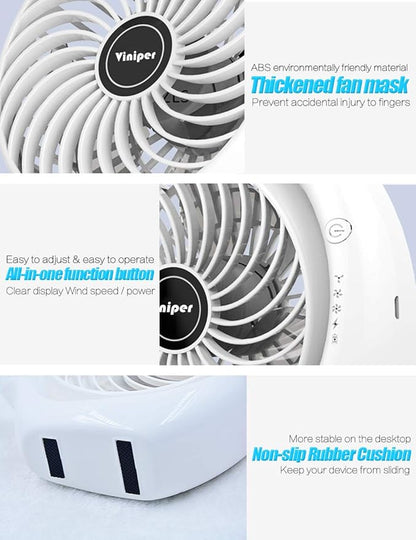 Viniper Portable Rechargeable Fan, Small Desk Fan : 3 Speeds & about 8-24 Hours - Image 6