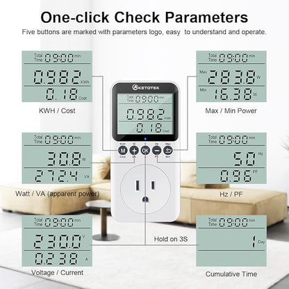 KETOTEK Watt Meter Power Meter Plug Electricity Usage Monitor - Image 3