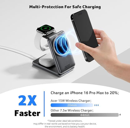 Acer 3 in 1 Charging Station for iPhone, Wireless Charger Stand, 15W Fast - Image 2