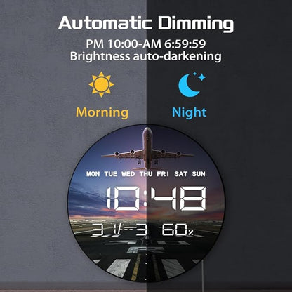 Timethink 12'' Airplane Digital Wall Clock Large Display, Aviation Electric - Image 5