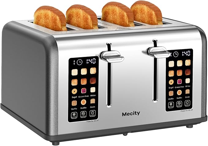 Mecity 4 Slice Toaster with Touch Screen Control, 4 Wide Slots, Stainless Steel by Mecity