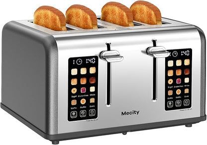 Mecity 4 Slice Toaster with Touch Screen Control, 4 Wide Slots, Stainless Steel by Mecity