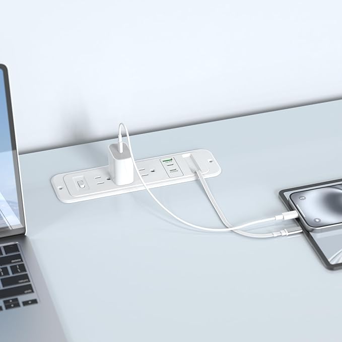 Recessed Power Strip with Retractable USB C Cable, 2 PD 20W USB C, Flush Mount - Image 7