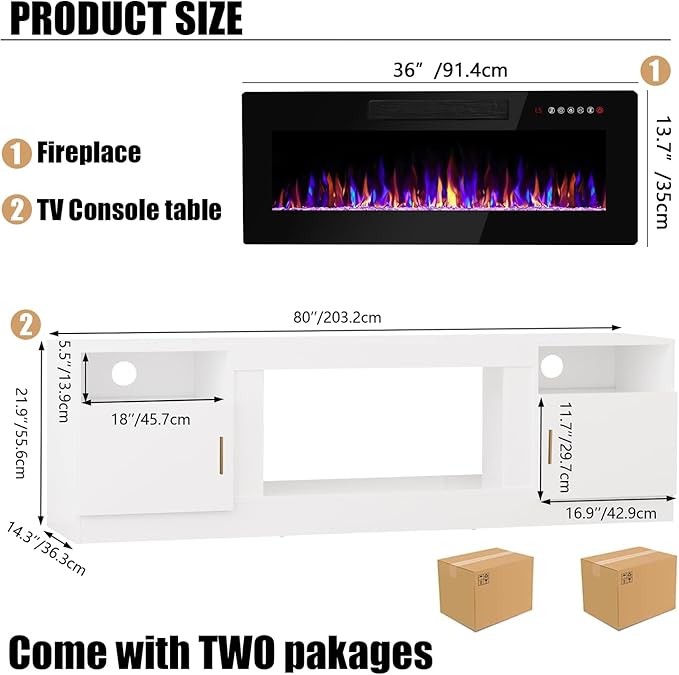 VITESSE TV Stand with 36" inch Electric Fireplace Up to 90" TVs, LED Light - Image 3
