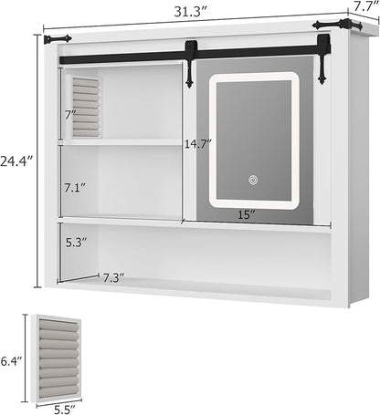 QUW 31" Farmhouse Bathroom Wall Cabinet, Bathroom Medicine Cabinets - Image 3