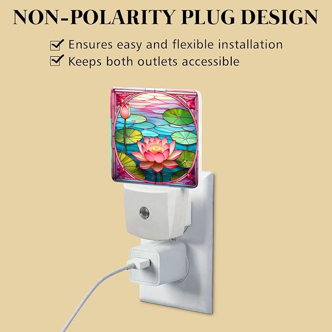 PODMemory Lotus Stained Glass Night Lights Plug into Wall - Image 4