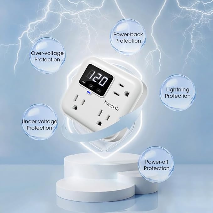 Surge Protector 3-Outlet Power Strip w/Advanced Voltage Protection, 80V-140V - Image 3