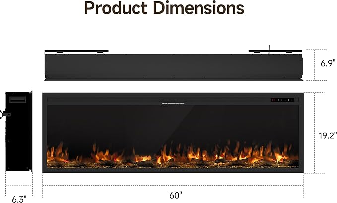 60" Electric Fireplace, Ultra-Thin Recessed/Wall Mounted Electric Fireplace - Image 6
