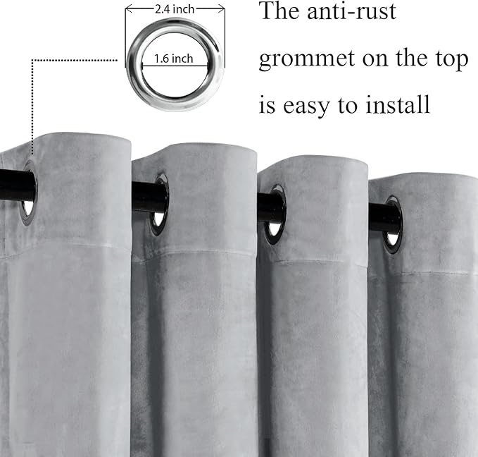 JIUZHEN Silver Grey Velvet Curtains 63 inch - Image 2