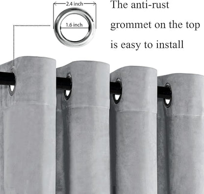JIUZHEN Silver Grey Velvet Curtains 63 inch - Image 2