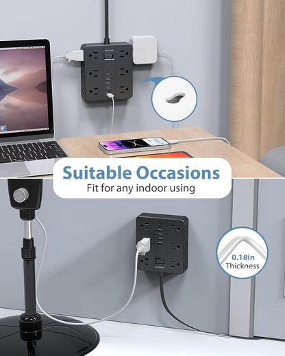 Power Strip Flat Plug with 12 Outlets 6 USB, SMNICE Surge Protector Charging - Image 4