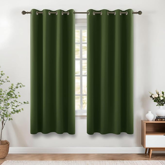 KOUFALL 52x63 Inch Length Olive Green Blackout Curtains by KOUFALL
