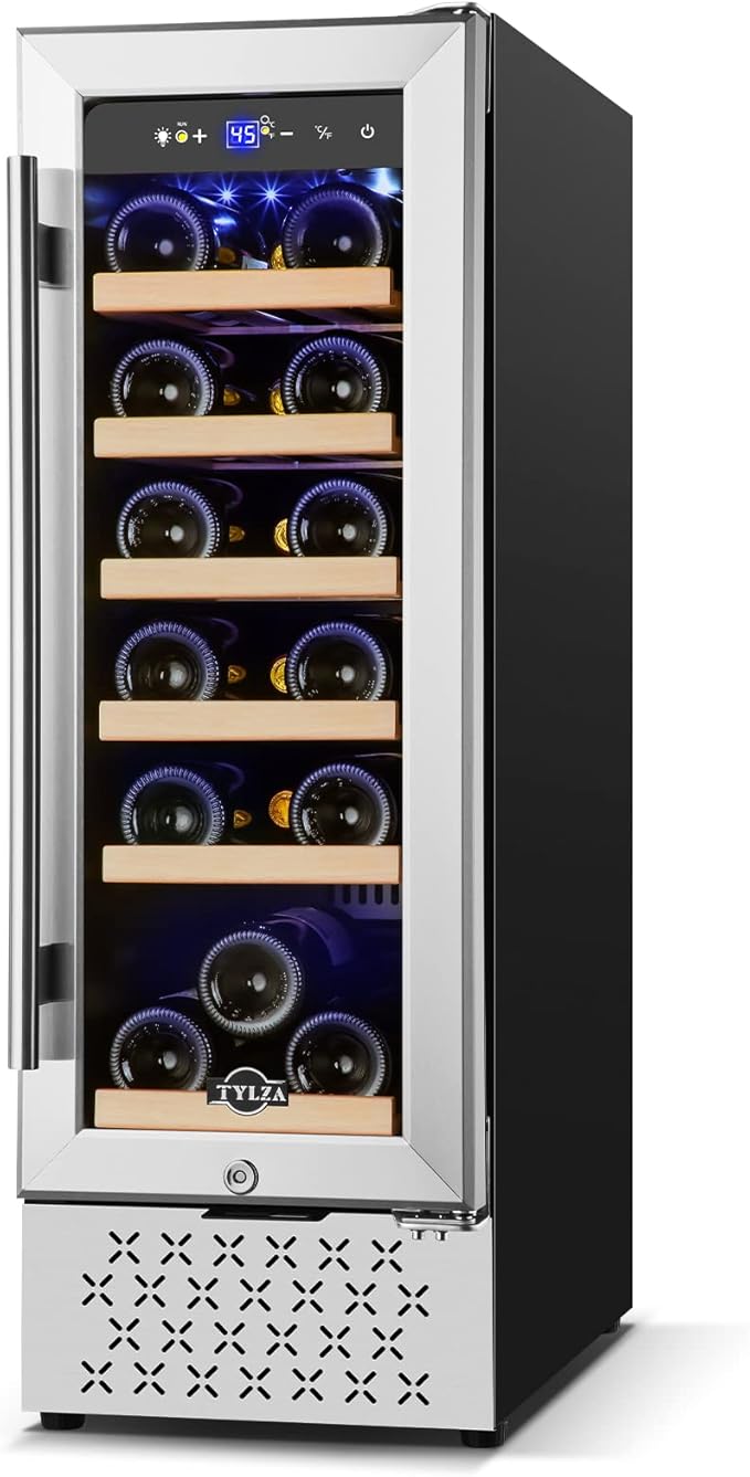 Tylza 12" Wine Cooler Refrigerator, 18 Bottles Capacity, Compact Freezerless by TYLZA