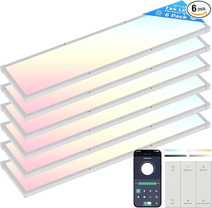 AIKVSXER 6 Pack 1x4 FT LED Flat Panel Light Surface Mount, by AIKVSXER