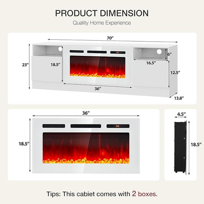 YISUFO 70" TV Stand with 36" Electric Fireplace, Large Modern Media - Image 4