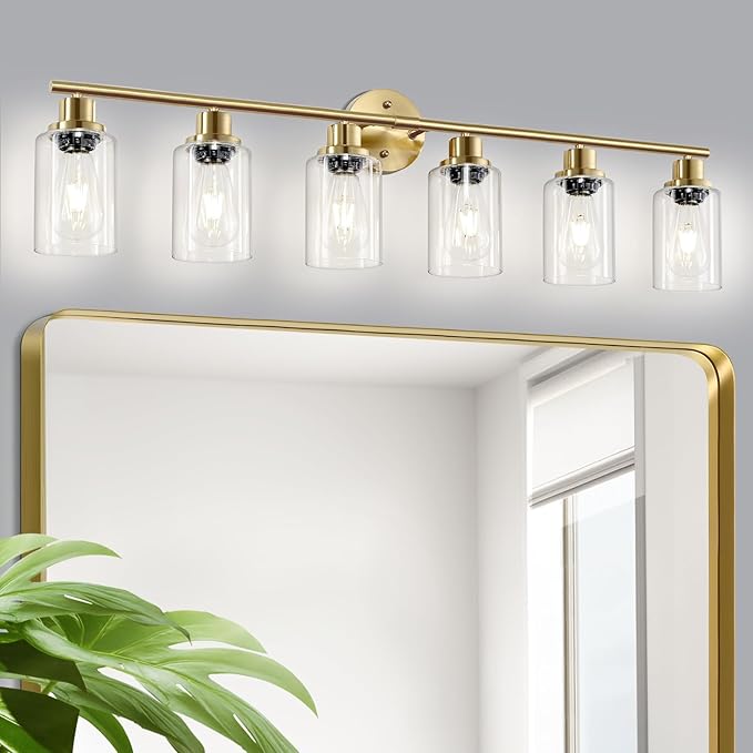 Guliaofo 6-Light E26 Gold Bathroom Vanity Lights, Modern Bathroom Light Fixtures by GuliaofoLights