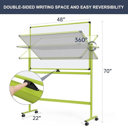 Rolling Whiteboard, 48x32 Inches Mobile Whiteboard on Wheels, Magnetic Dry - Image 3