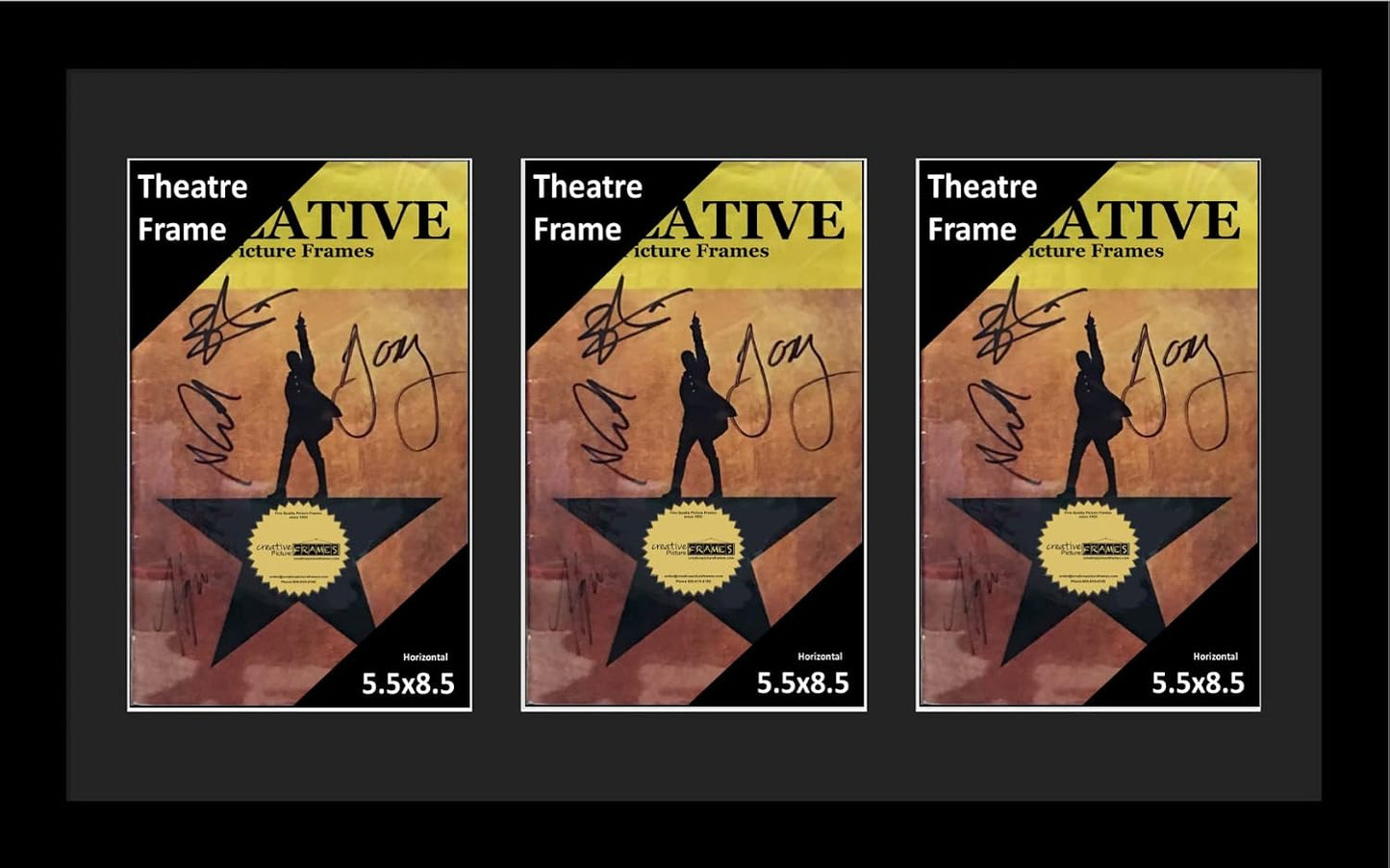 Creative Picture Frames 11"x 22" Black Triple Theatre Bill Frame and Black Matting with Installed Hanger and Stand (Theatre Bill Not Included)