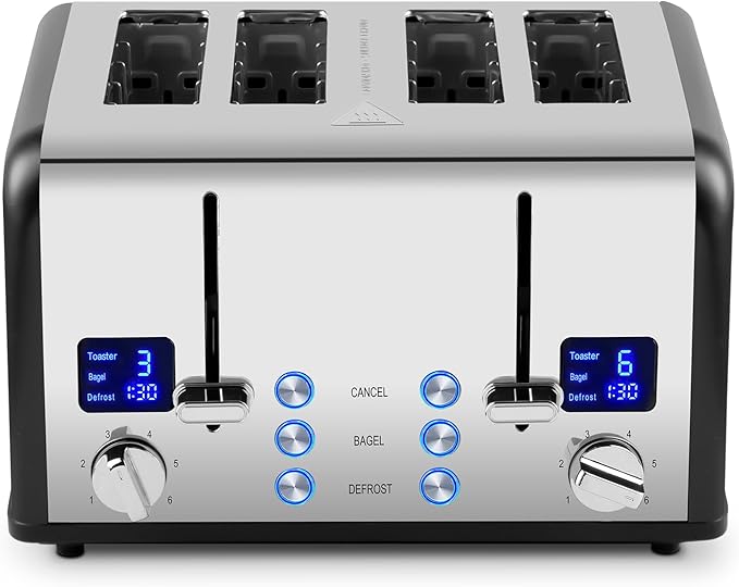 CUSIMAX 4 Slice Toaster with Smart LED Display, Stainless Steel Toaster with - Image 8