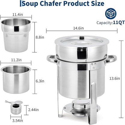 GarveeHome 11QT Soup Chafer Set of 2, Stainless Steel Round Soup Warmer - Image 5
