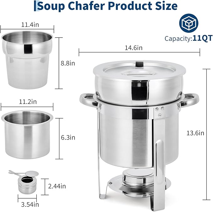 GarveeHome 11QT Soup Chafer Set of 4, Stainless Steel Round Soup Warmer - Image 5