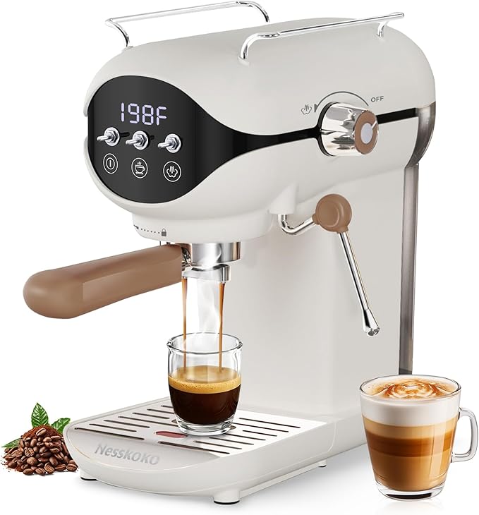 Espresso Machine with Steam Milk Frother Semi Automatic 20 Bar Compact White by Unknown