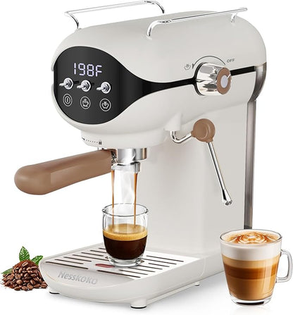 Espresso Machine with Steam Milk Frother Semi Automatic 20 Bar Compact White by Unknown