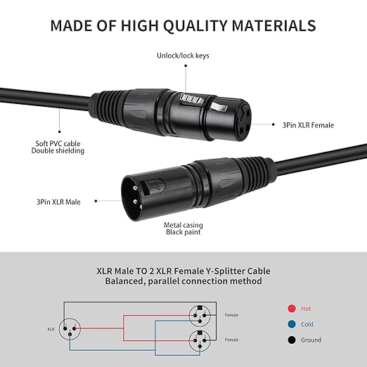 2 Pack XLR Splitter Cable, 1 Maleto 2 Female, 1.5FT Stereo Mic to L&R Audio - Image 4