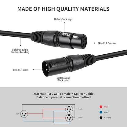 2 Pack XLR Splitter Cable, 1 Maleto 2 Female, 1.5FT Stereo Mic to L&R Audio - Image 4