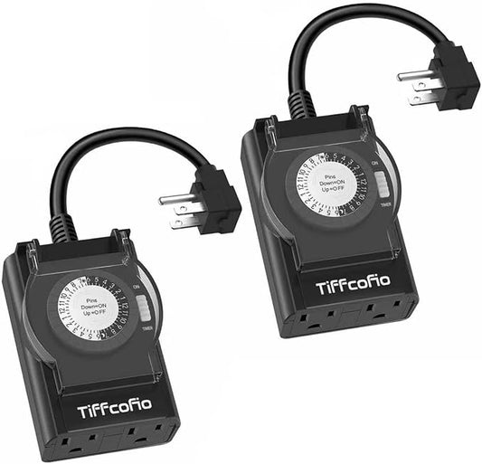 Outdoor Timer Outlet Waterproof, 24 Hour Mechanical Light Timer Outdoor by TiFFCOFiO