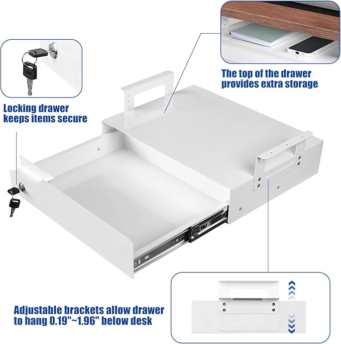 Under Desk Drawer Organizer Lockable, Metal Undermount Table Drawer Upgrade - Image 5