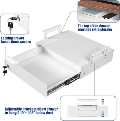 Under Desk Drawer Organizer Lockable, Metal Undermount Table Drawer Upgrade - Image 5