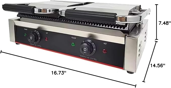 Commercial Panini Press With Grooved Grill Sandwich Maker Machine Electric - Image 5