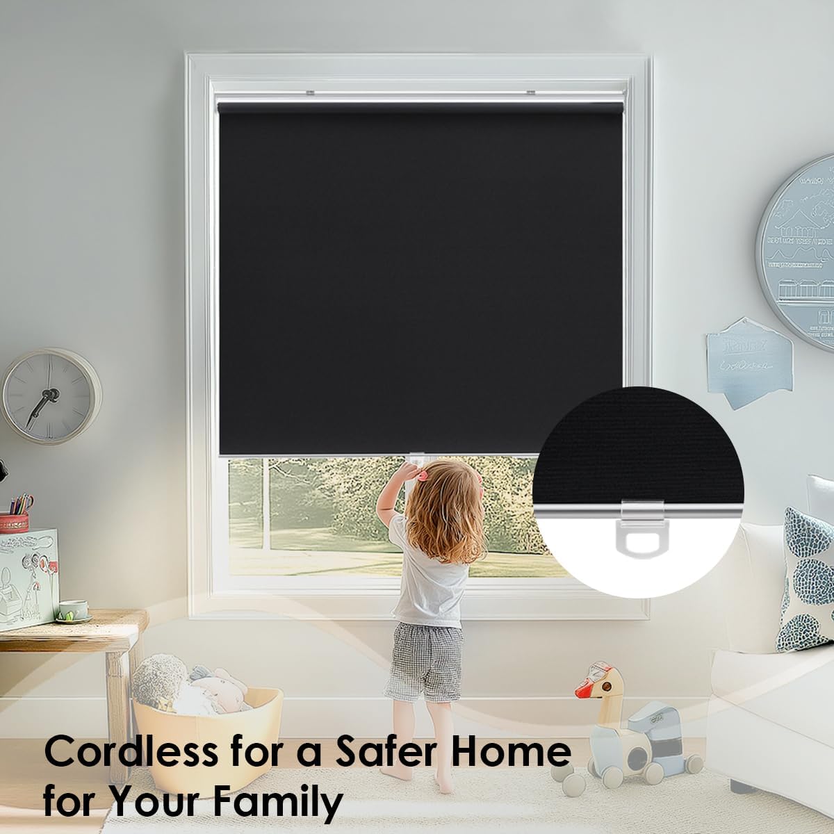 Cordless 100% Blackout Roller Shades for Windows,UV Protection Pull Down Shades,Room Darkening Door Blinds Thermal Insulated Fabric for Home Office and Bedroom(16" W x 72" H,Black)