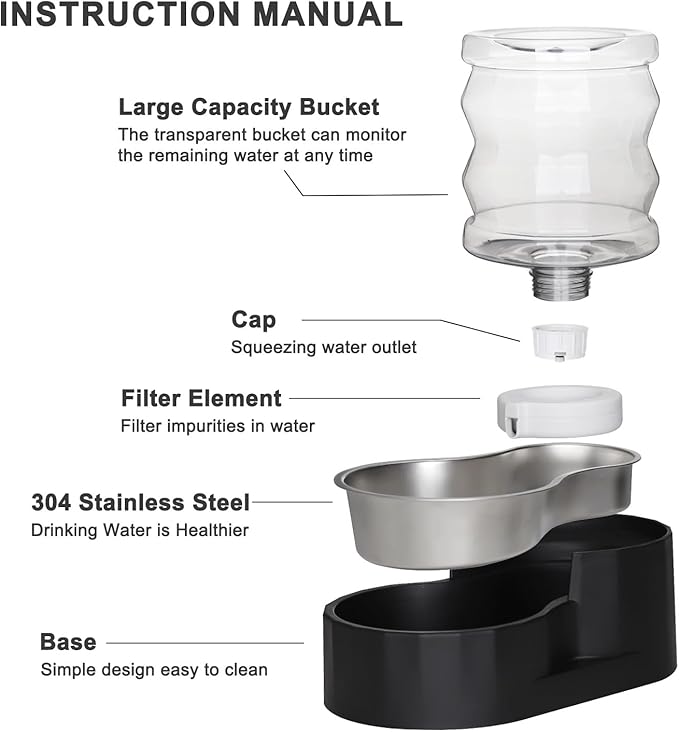 RIZZARI Dog Food Water Dispenser: 4L Large Black Stainless Steel Feeder - Image 3