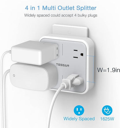 Multi Plug Outlet Splitter, TESSAN Widely Spaced Outlet Extender - Image 2